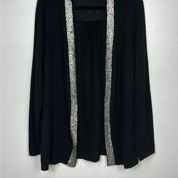 Silver Sequined! 100% Cashmere! Black Cardigan!